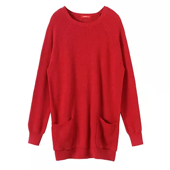 【CACO】雙口袋長版針織衫 FREE暗紅