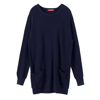 【CACO】雙口袋長版針織衫 FREE深藍