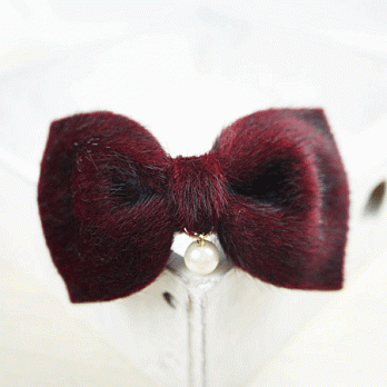 【PinkyPinky Boutique】垂珠短毛絲絨蝴蝶結髮夾(紅色)