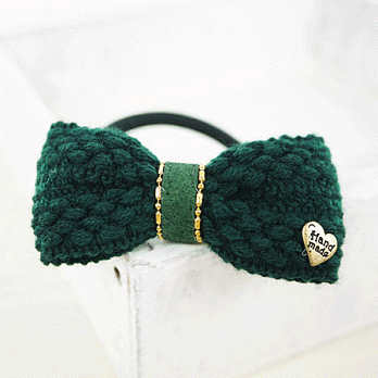 【PinkyPinky Boutique】麻花紋編織蝴蝶結髮束(深綠色)