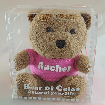 英文名繽紛熊-Rachel-桃紅色衣服-白色字