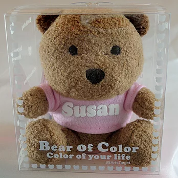 英文名繽紛熊-Susan-粉紅色衣服-白色字