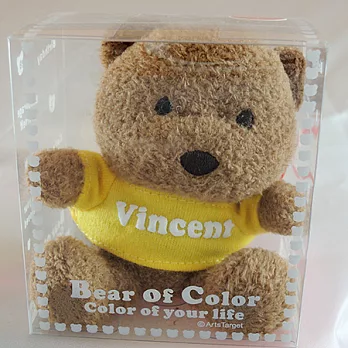 英文名繽紛熊-Vincent-黃色衣服-白色字