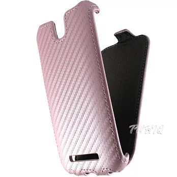 HTC ONE SV (C520E) 動感卡夢紋 下掀式/掀蓋式 手機皮套卡夢粉