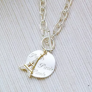 ECO安珂． 水鑽金鐵塔綴巴黎銀圓牌 T扣鎖鍊手鍊