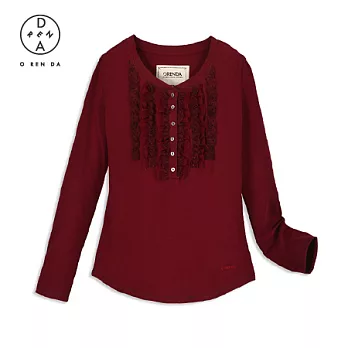 ORENDA 亨利領蕾絲花邊上衣S紅