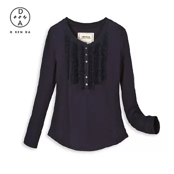 ORENDA 亨利領蕾絲花邊上衣S丈青