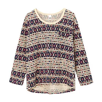 【CACO】美式休閒‧圖騰菱格紋寬版長T FREE不分色