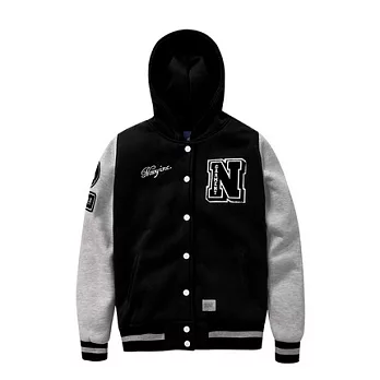 【CACO】NAVY．獨家經銷‧N字連帽棒球外套(女)M黑