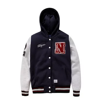 【CACO】NAVY．獨家經銷‧N字連帽棒球外套(女)S深藍