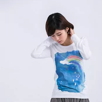 偶陣雨 蜜桃棉 長袖 女TS白色