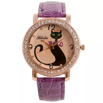 Watch-123 小貓奇緣-幸福感手繪貓咪腕錶 (紫色)
