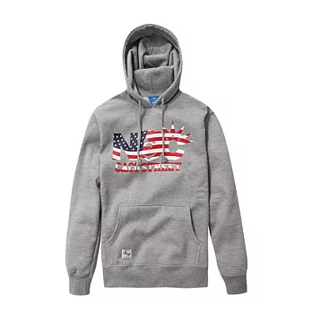 【CACO】CACO ST‧美式街頭‧國旗厚棉磨毛連帽長T‧(台灣製)XL麻花灰