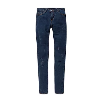 【CACO】CACO SURF‧美式休閒‧刷破修身牛仔褲M藍色