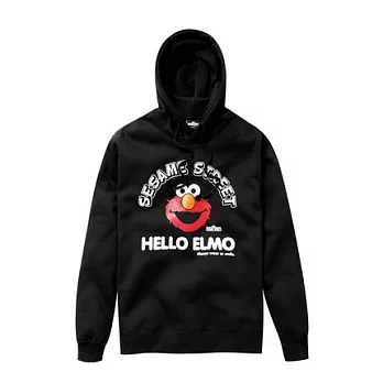 【CACO】芝麻街．授權款．HELLO ELMO磨毛連帽長T‧(台灣製)S黑色