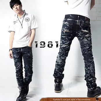 【1981牛仔褲】水洗痕小直筒牛仔褲_32177#3XL黑色