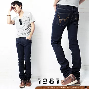 【1981牛仔褲】仿舊W電繡單寧褲_32182#M藍色