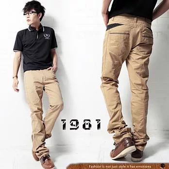 【1981牛仔褲】拼布工作休閒褲_32183#L卡其色