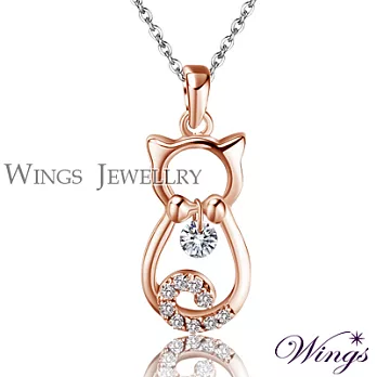 Wings 寶貝貓貓 甜蜜可愛精鍍玫瑰金方晶鋯石項鍊 NW188