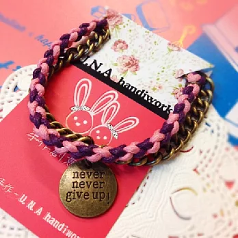 鐵鍊腊繩四股編手鍊粉紅+深紫