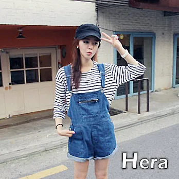 【Hera】赫拉 大口袋寬鬆吊帶連身短裤/牛仔熱褲(藍色)