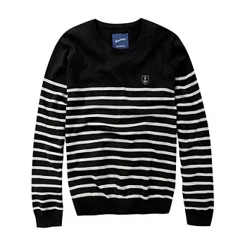【CACO】NAVY．獨家經銷． 海軍盾牌條紋針織毛衣S黑
