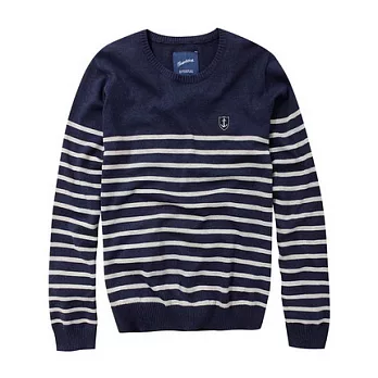 【CACO】NAVY．獨家經銷． 海軍盾牌條紋針織毛衣M寶藍