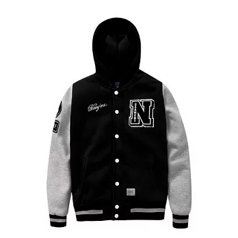 【CACO】NAVY‧獨家經銷‧N字棒球連帽外套‧情侶款M黑