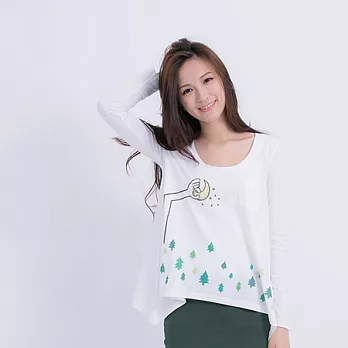 摘月亮 傘襬長袖 女TM純白