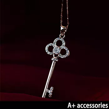 A+ accessories 韓劇 同款水晶鑲鑽縷空鑰匙鎖骨鍊 (銀色)