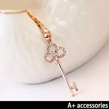 A+ accessories 韓劇 同款水晶鑲鑽縷空鑰匙鎖骨鍊 (金色)