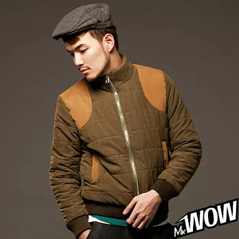 Mr.WOW英倫撞色短版鋪棉厚夾克L墨綠