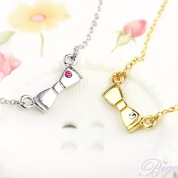 BIGO必果 單鑽領結水鑽項鍊（金色透白鑽）金色透白鑽