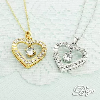 BIGO必果 氣質愛心垂吊鋯石項鍊(璀燦金)璀璨金