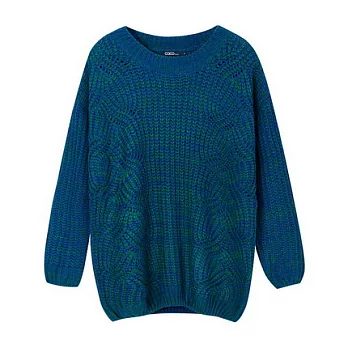 【CACO】CACO SURF．美式休閒．混色麻花寬版針織毛衣FREE藍