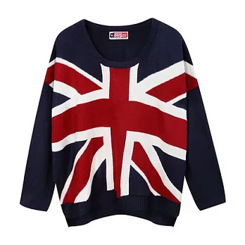 【CACO】CACO ST．美式街頭．英國旗針織毛衣FREE寶藍