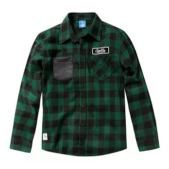 【CACO】CACO ST.美式街頭.拼接皮革格紋長袖襯衫M綠