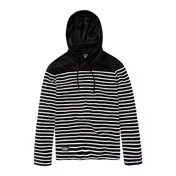 【CACO】 SEVEN HEAVEN．個性潮流．條紋拼接連帽長TM黑白條色