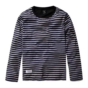 【CACO】SEVEN HEAVEN．個性潮流．條紋補丁長TS深藍