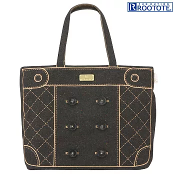 日本ROOTOTE 手繪風鈕釦毛料大容量側背包-深灰(745601)