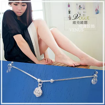 【維克維娜】戀戀花香。經典綻開玫瑰綴水鑽 925純銀腳鍊