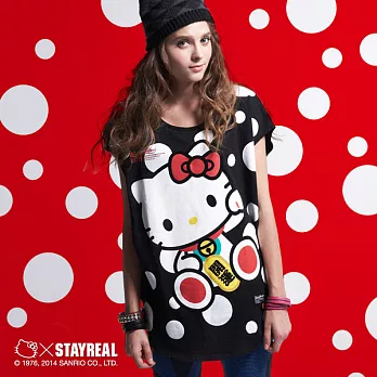 STAYREAL x Hello Kitty 開運凱蒂 圓版點點Tee - 紫標無版型 / 黑色、紅色FREE黑色