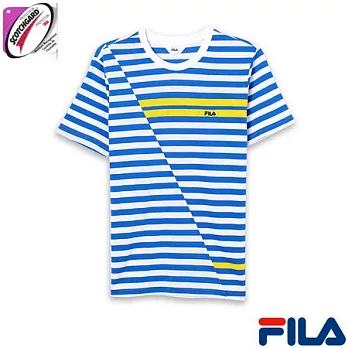 FILA 男仕條紋拼接上衣1TEN-1405-AB-M運動藍
