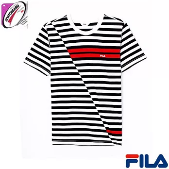 FILA 男仕條紋拼接上衣1TEN-1405-NV-M學院藍