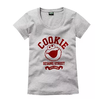 【CACO】芝麻街．授權款．COOKIE大臉短T．情侶款(女)S麻灰