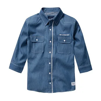 【CACO】NAVY．獨家經銷．牛仔印花七分袖襯衫(男)M藍色
