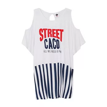 【CACO】 CACO ST．美式街頭．條紋挖肩長版上衣(女)FREE白