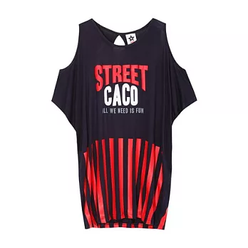 【CACO】 CACO ST．美式街頭．條紋挖肩長版上衣(女)FREE丈青