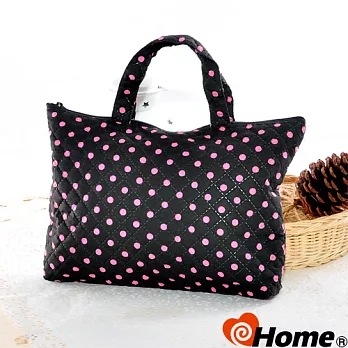 【ihome】 日風手感拼布 手提購物袋-黑粉點黑粉點