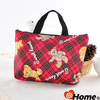 【ihome】 日風手感拼布 手提購物袋-紅泰迪紅色